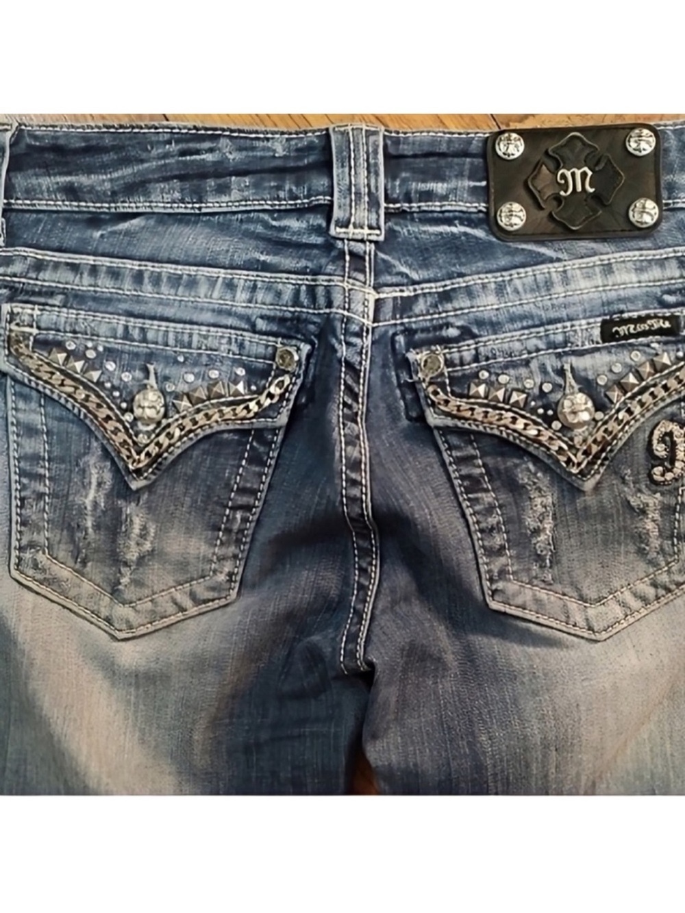 Gorgeous Y2K Miss Me Easy Boot Jeans With Metal Embellished Pockets 31” Inseam